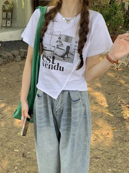 Woman T-shirts Summer Short Sleeve T Shirt Graphic Tee Tops Korean Style Tshirt Femme Y2k Clothes 2025