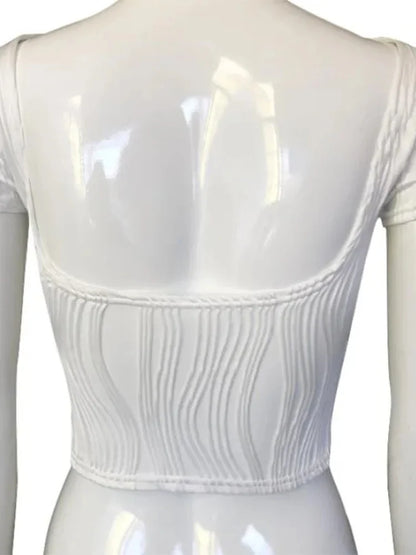 Tops cortos Harajuku para mujer, ropa de verano Y2K 2025, camisetas texturizadas de espalda abierta de manga corta ajustadas vintage, ropa de calle de los años 90