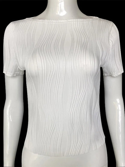 Tops cortos Harajuku para mujer, ropa de verano Y2K 2025, camisetas texturizadas de espalda abierta de manga corta ajustadas vintage, ropa de calle de los años 90