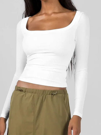 Women Long Sleeve Square Neck T-Shirt Tops Solid Color Street Casual Fall Spring T-Shirt For Women 2025 New