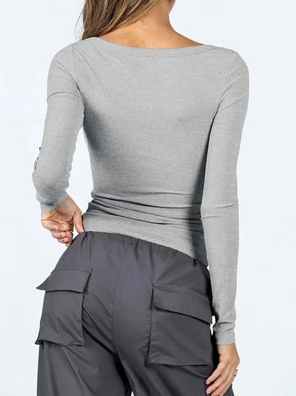 Women Long Sleeve Square Neck T-Shirt Tops Solid Color Street Casual Fall Spring T-Shirt For Women 2025 New