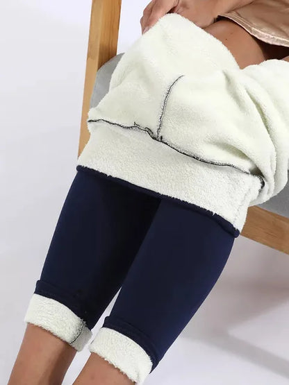 Pantalones de mujer cálidos de invierno, leggings gruesos de terciopelo, leggings negros de cintura alta, pantalones de compresión de lana de cordero gruesa, pantalones resistentes al frío