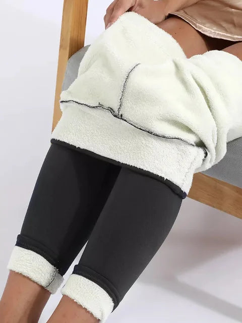 Pantalones de mujer cálidos de invierno, leggings gruesos de terciopelo, leggings negros de cintura alta, pantalones de compresión de lana de cordero gruesa, pantalones resistentes al frío