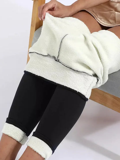 Pantalones de mujer cálidos de invierno, leggings gruesos de terciopelo, leggings negros de cintura alta, pantalones de compresión de lana de cordero gruesa, pantalones resistentes al frío