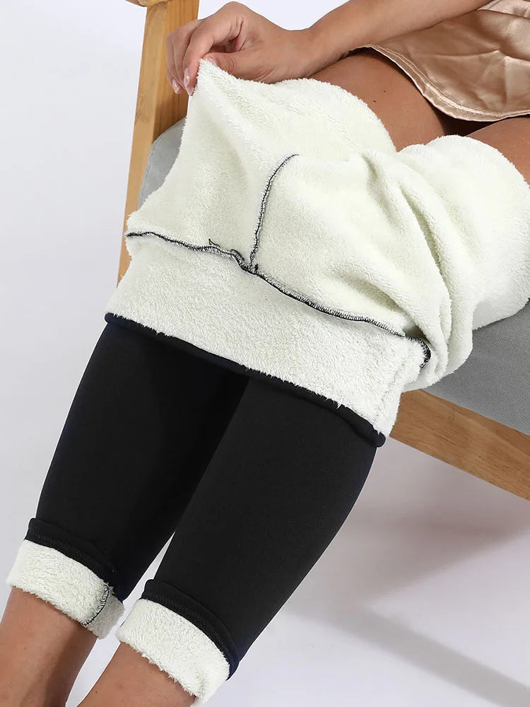 Pantalones de mujer cálidos de invierno, leggings gruesos de terciopelo, leggings negros de cintura alta, pantalones de compresión de lana de cordero gruesa, pantalones resistentes al frío