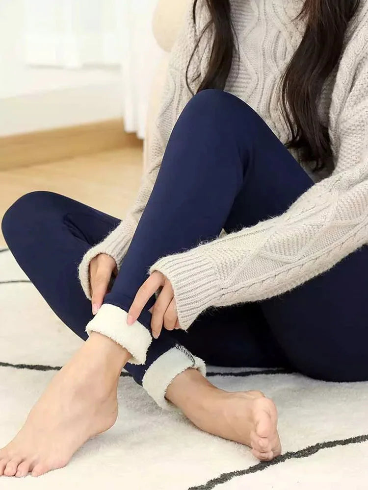 Pantalones de mujer cálidos de invierno, leggings gruesos de terciopelo, leggings negros de cintura alta, pantalones de compresión de lana de cordero gruesa, pantalones resistentes al frío