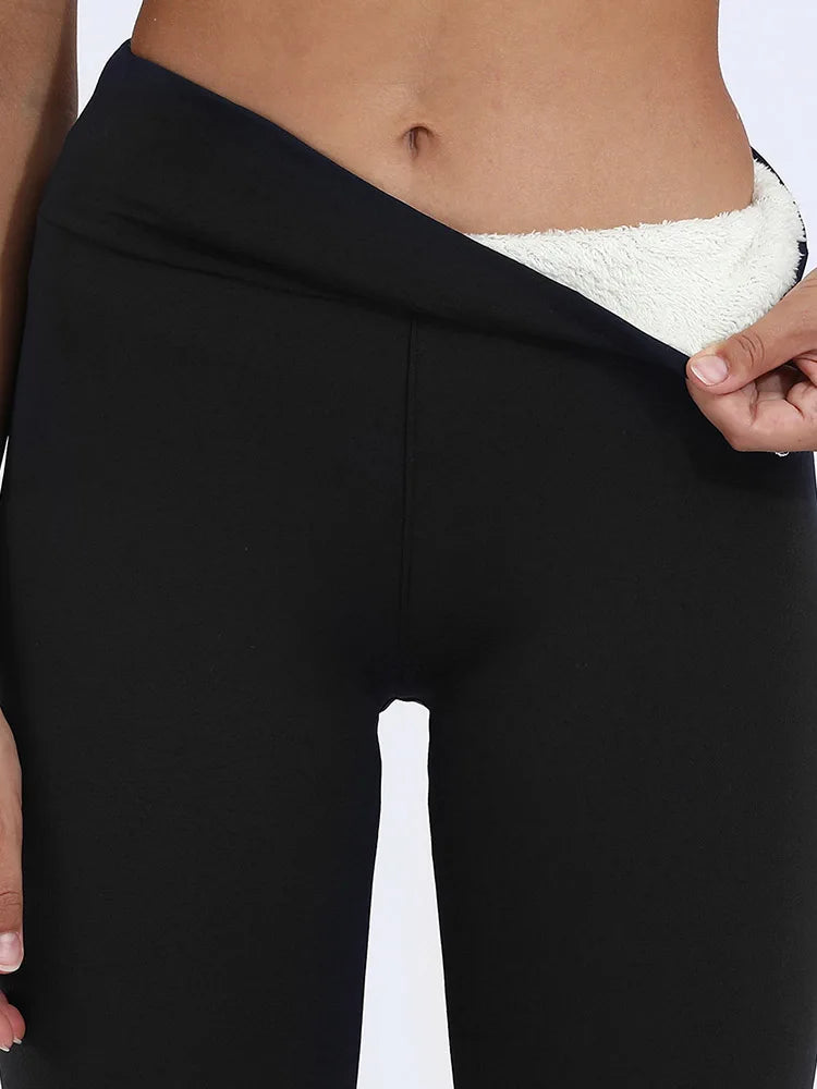 Pantalones de mujer cálidos de invierno, leggings gruesos de terciopelo, leggings negros de cintura alta, pantalones de compresión de lana de cordero gruesa, pantalones resistentes al frío