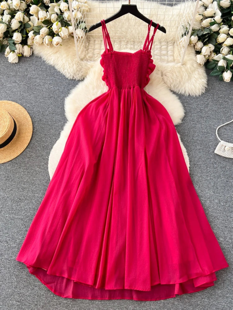 Vestido de playa sexy de verano para mujer, plisado, sin tirantes, largo, elegante, ajustado, con espalda descubierta, estilo bohemio