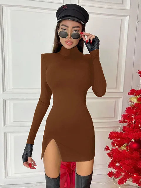 Women Spring Autumn Long Sleeve Bodycon Soild Color Black Slim Package Hip Mini Dress 2025 Female Clothing Streetwear