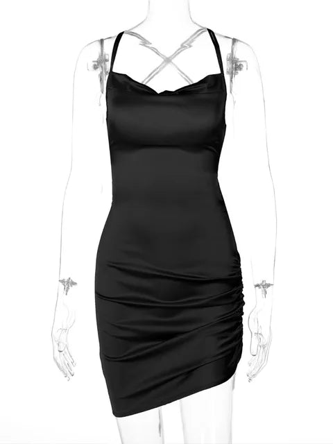 Vestido mini con tirantes fruncidos, encaje cruzado, espalda descubierta, ajustado, sexy, para fiesta, elegante, para club, Navidad, 2025