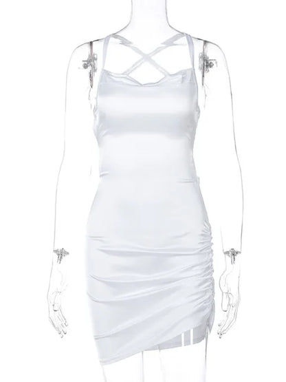 Vestido mini con tirantes fruncidos, encaje cruzado, espalda descubierta, ajustado, sexy, para fiesta, elegante, para club, Navidad, 2025
