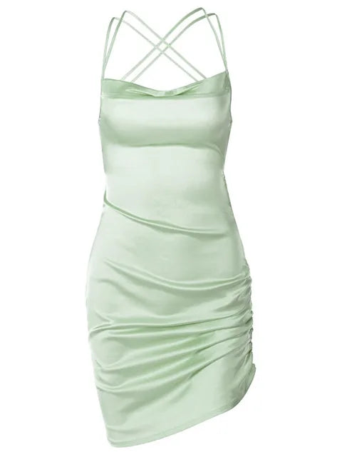 Vestido mini con tirantes fruncidos, encaje cruzado, espalda descubierta, ajustado, sexy, para fiesta, elegante, para club, Navidad, 2025
