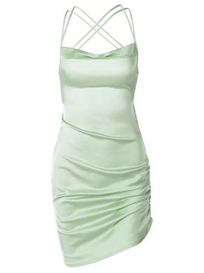 Vestido mini con tirantes fruncidos, encaje cruzado, espalda descubierta, ajustado, sexy, para fiesta, elegante, para club, Navidad, 2025