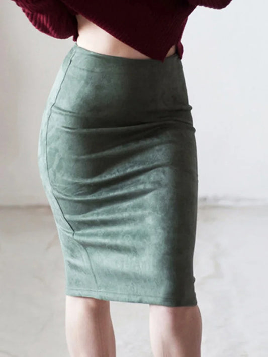 Women Suede Solid Color Pencil Skirt Female Autumn Winter High Waist Bodycon Vintage Split Thick Stretchy Skirts