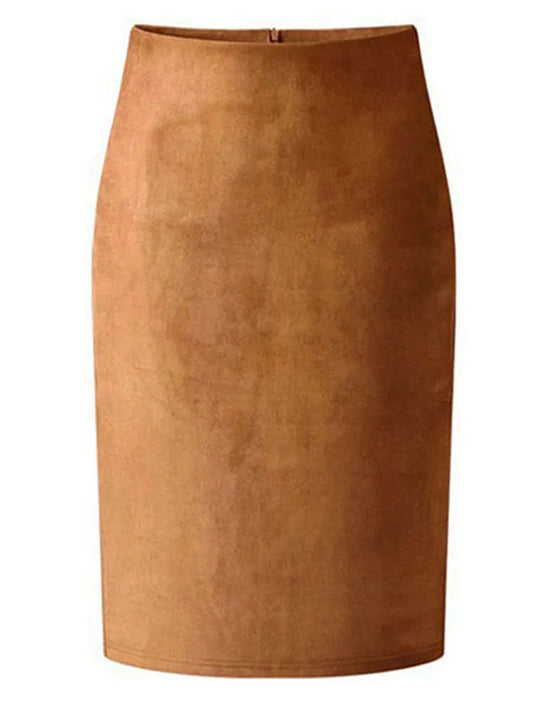 Women Suede Solid Color Pencil Skirt Female Autumn Winter High Waist Bodycon Vintage Split Thick Stretchy Skirts