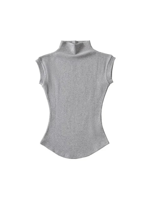 Camisetas sexis de verano con cuello alto sin mangas para mujer, camisetas lisas ajustadas, jerséis casuales, camisetas básicas de ropa urbana para mujer