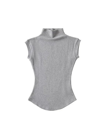 Camisetas sexis de verano con cuello alto sin mangas para mujer, camisetas lisas ajustadas, jerséis casuales, camisetas básicas de ropa urbana para mujer