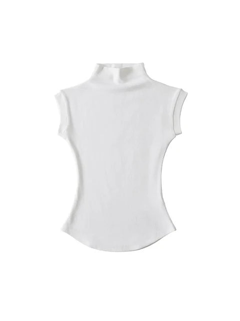 Camisetas sexis de verano con cuello alto sin mangas para mujer, camisetas lisas ajustadas, jerséis casuales, camisetas básicas de ropa urbana para mujer