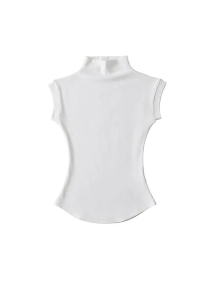Camisetas sexis de verano con cuello alto sin mangas para mujer, camisetas lisas ajustadas, jerséis casuales, camisetas básicas de ropa urbana para mujer