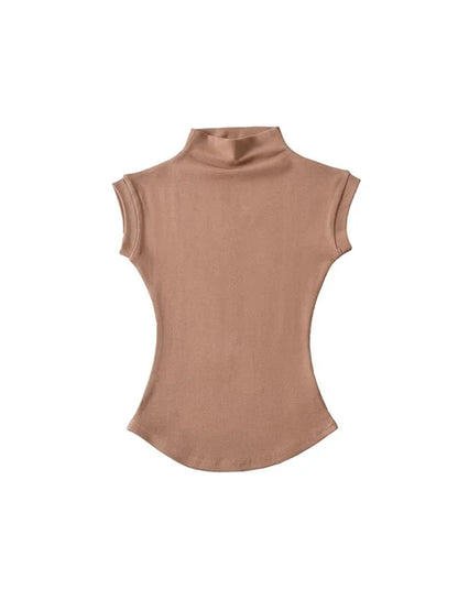 Camisetas sexis de verano con cuello alto sin mangas para mujer, camisetas lisas ajustadas, jerséis casuales, camisetas básicas de ropa urbana para mujer