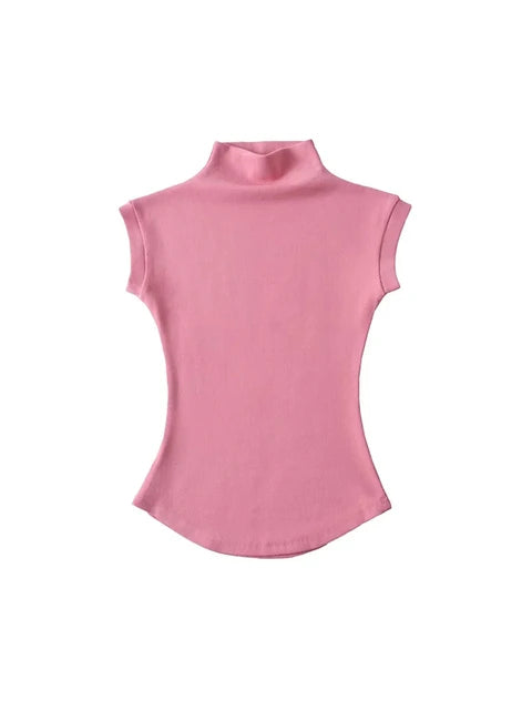 Camisetas sexis de verano con cuello alto sin mangas para mujer, camisetas lisas ajustadas, jerséis casuales, camisetas básicas de ropa urbana para mujer