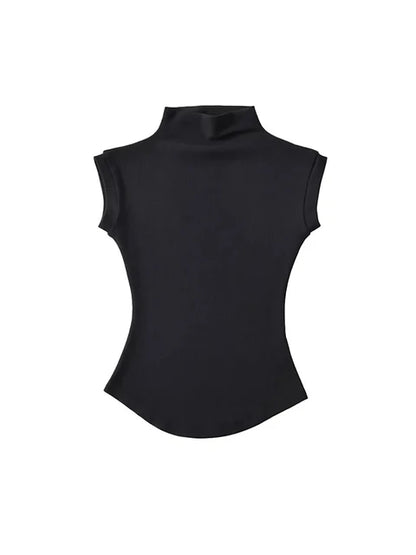 Camisetas sexis de verano con cuello alto sin mangas para mujer, camisetas lisas ajustadas, jerséis casuales, camisetas básicas de ropa urbana para mujer