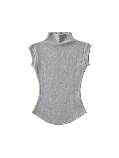 Camisetas sexis de verano con cuello alto sin mangas para mujer, camisetas lisas ajustadas, jerséis casuales, camisetas básicas de ropa urbana para mujer