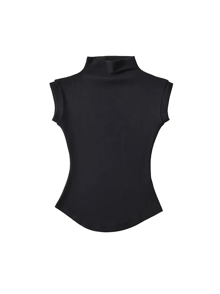 Camisetas sexis de verano con cuello alto sin mangas para mujer, camisetas lisas ajustadas, jerséis casuales, camisetas básicas de ropa urbana para mujer