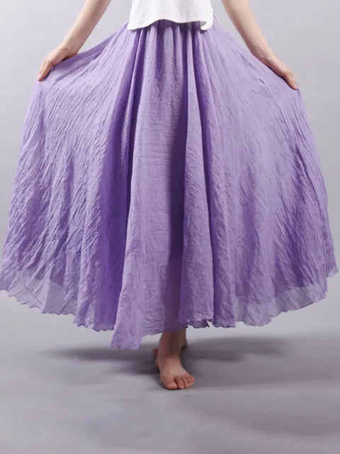 Women’s Elegant High Waist Linen Maxi Skirt 2025 Summer Ladies Casual Elastic Waist 2 Layers Skirts saia feminina