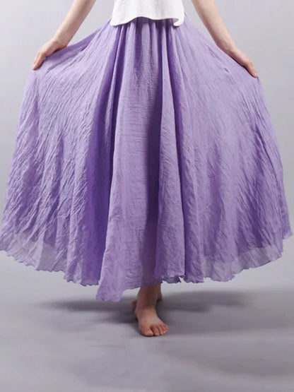 Women’s Elegant High Waist Linen Maxi Skirt 2025 Summer Ladies Casual Elastic Waist 2 Layers Skirts saia feminina