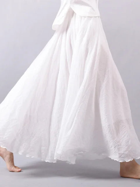 Women’s Elegant High Waist Linen Maxi Skirt 2025 Summer Ladies Casual Elastic Waist 2 Layers Skirts saia feminina