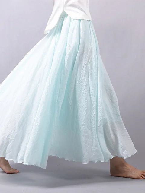 Women’s Elegant High Waist Linen Maxi Skirt 2025 Summer Ladies Casual Elastic Waist 2 Layers Skirts saia feminina