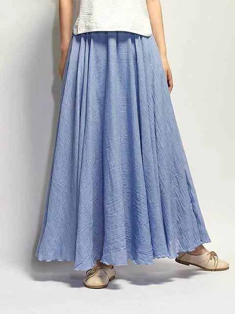 Women’s Elegant High Waist Linen Maxi Skirt 2025 Summer Ladies Casual Elastic Waist 2 Layers Skirts saia feminina