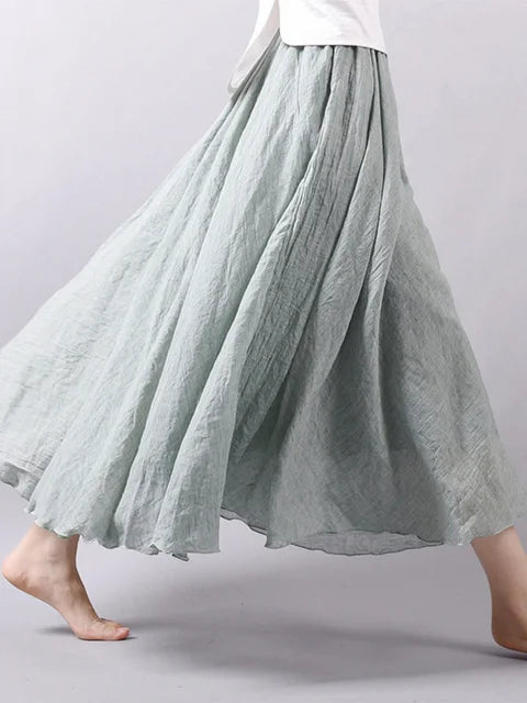Women’s Elegant High Waist Linen Maxi Skirt 2025 Summer Ladies Casual Elastic Waist 2 Layers Skirts saia feminina