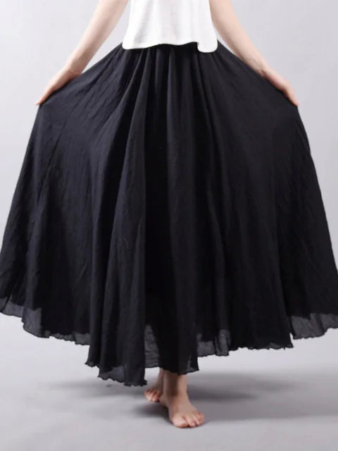 Women’s Elegant High Waist Linen Maxi Skirt 2025 Summer Ladies Casual Elastic Waist 2 Layers Skirts saia feminina