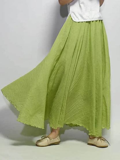 Women’s Elegant High Waist Linen Maxi Skirt 2025 Summer Ladies Casual Elastic Waist 2 Layers Skirts saia feminina