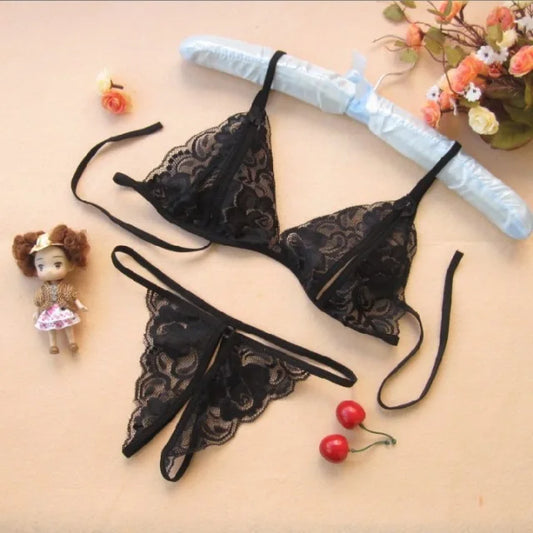 Lencería sexy para mujer, lencería erótica caliente, transparente, abierta, con encaje de leche, ropa interior sexy, sujetador + pantalones T, ropa exótica