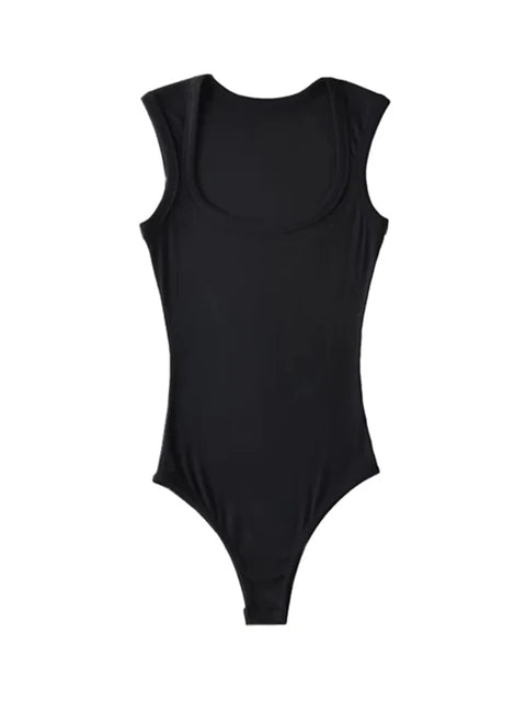 Body vintage ajustado sin mangas con cuello cuadrado para mujer, chaleco sexy con hombros descubiertos, mono liso con espalda descubierta