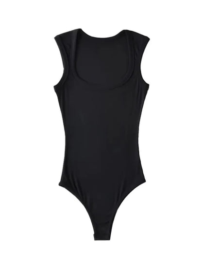 Body vintage ajustado sin mangas con cuello cuadrado para mujer, chaleco sexy con hombros descubiertos, mono liso con espalda descubierta