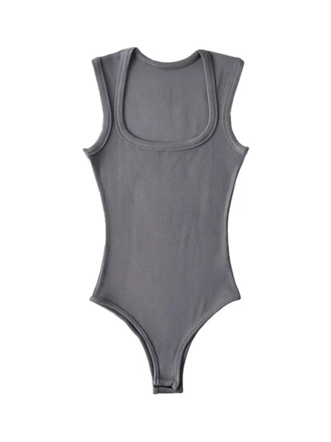 Body vintage ajustado sin mangas con cuello cuadrado para mujer, chaleco sexy con hombros descubiertos, mono liso con espalda descubierta