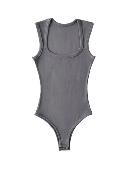 Body vintage ajustado sin mangas con cuello cuadrado para mujer, chaleco sexy con hombros descubiertos, mono liso con espalda descubierta