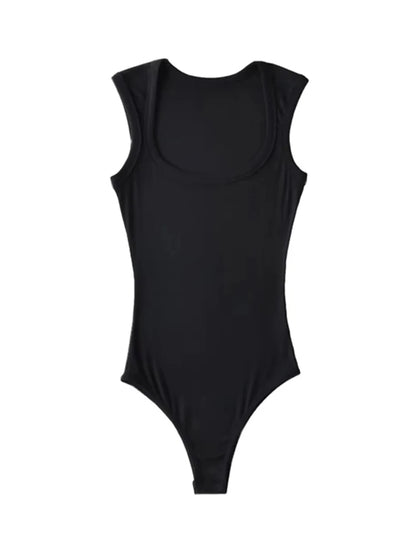 Body vintage ajustado sin mangas con cuello cuadrado para mujer, chaleco sexy con hombros descubiertos, mono liso con espalda descubierta