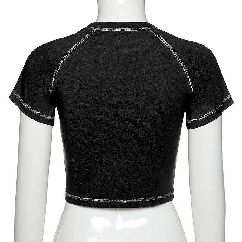 Women’s T-shirt Harajuku crop Top Harajuku Retro Korean Black Demon Punk Gothic Anime Print Clothes Slim anime