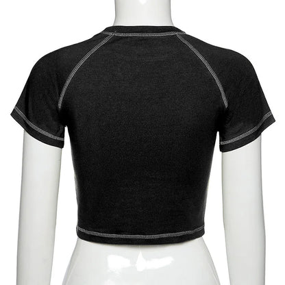 Women’s T-shirt Harajuku crop Top Harajuku Retro Korean Black Demon Punk Gothic Anime Print Clothes Slim anime