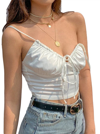 Camisola sexy con cuello en V para mujer, top corto de tela suave y sedosa, top ajustado para fiesta y club, camiseta sin mangas con tirantes Harajuku para mujer, novedad de verano 2025