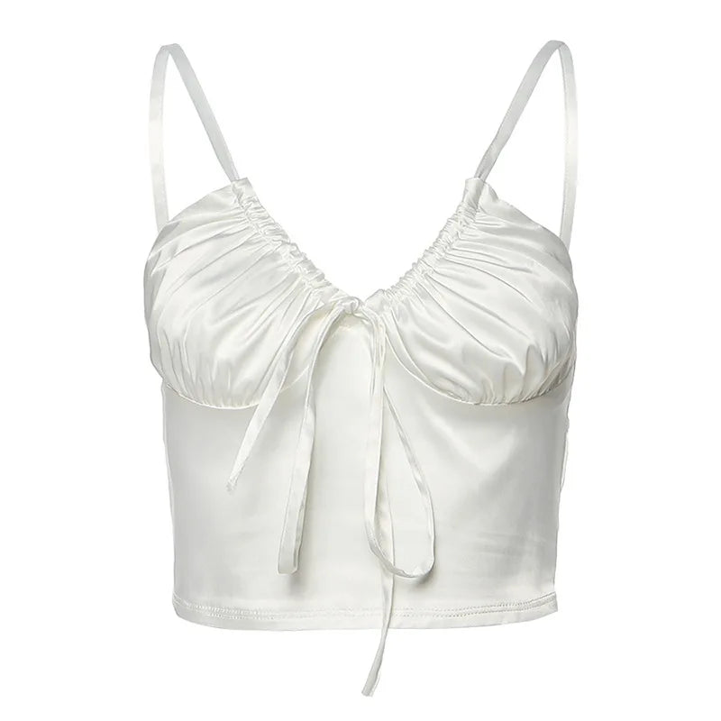 Camisola sexy con cuello en V para mujer, top corto de tela suave y sedosa, top ajustado para fiesta y club, camiseta sin mangas con tirantes Harajuku para mujer, novedad de verano 2025