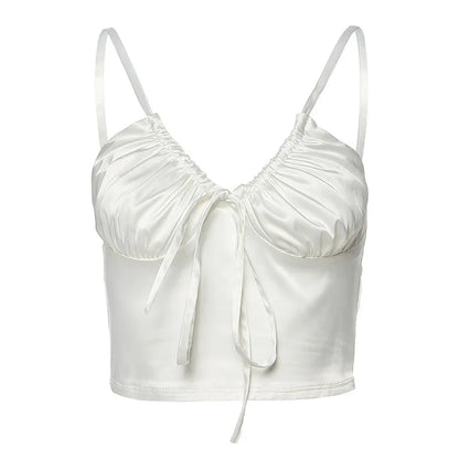 Camisola sexy con cuello en V para mujer, top corto de tela suave y sedosa, top ajustado para fiesta y club, camiseta sin mangas con tirantes Harajuku para mujer, novedad de verano 2025