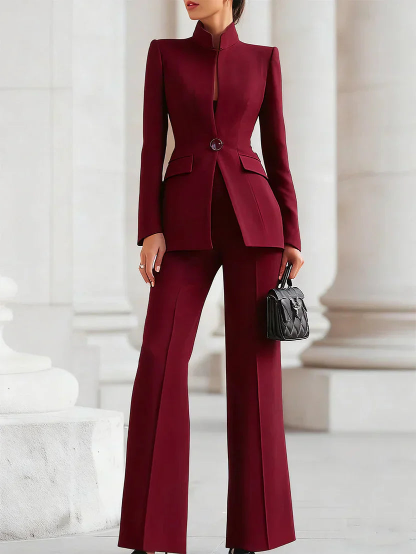 Vina | Women's Two-Piece Suit Set Longline Blazer & Flare Trousers