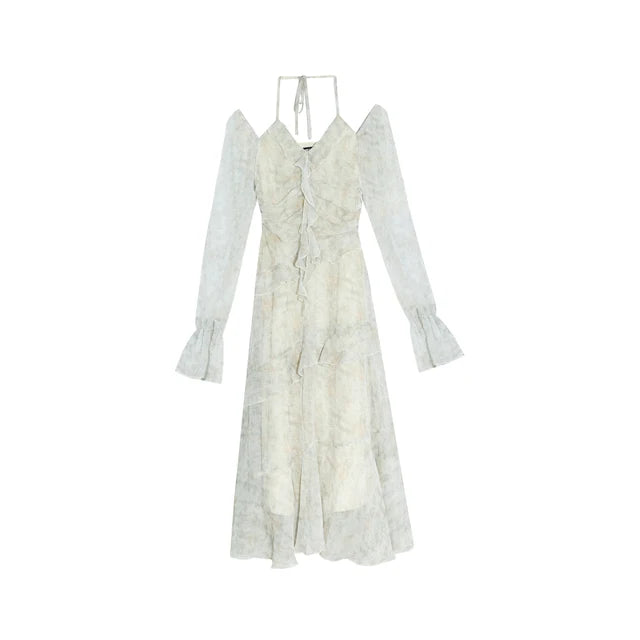 Vestido corto irregular con volantes Y2K para mujer, novedad de verano, con mangas acampanadas y efecto tie-dye, elegante vestido de fiesta de primavera, vestido de graduación, vestido con cuello halter