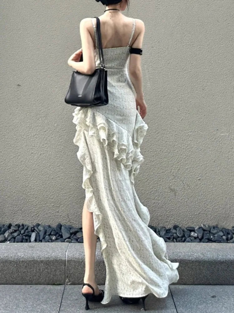 Vestido irregular con tirantes finos Y2K para mujer, vestido de fiesta ajustado con volantes en capas y sexy para primavera, vestido de graduación y boda
